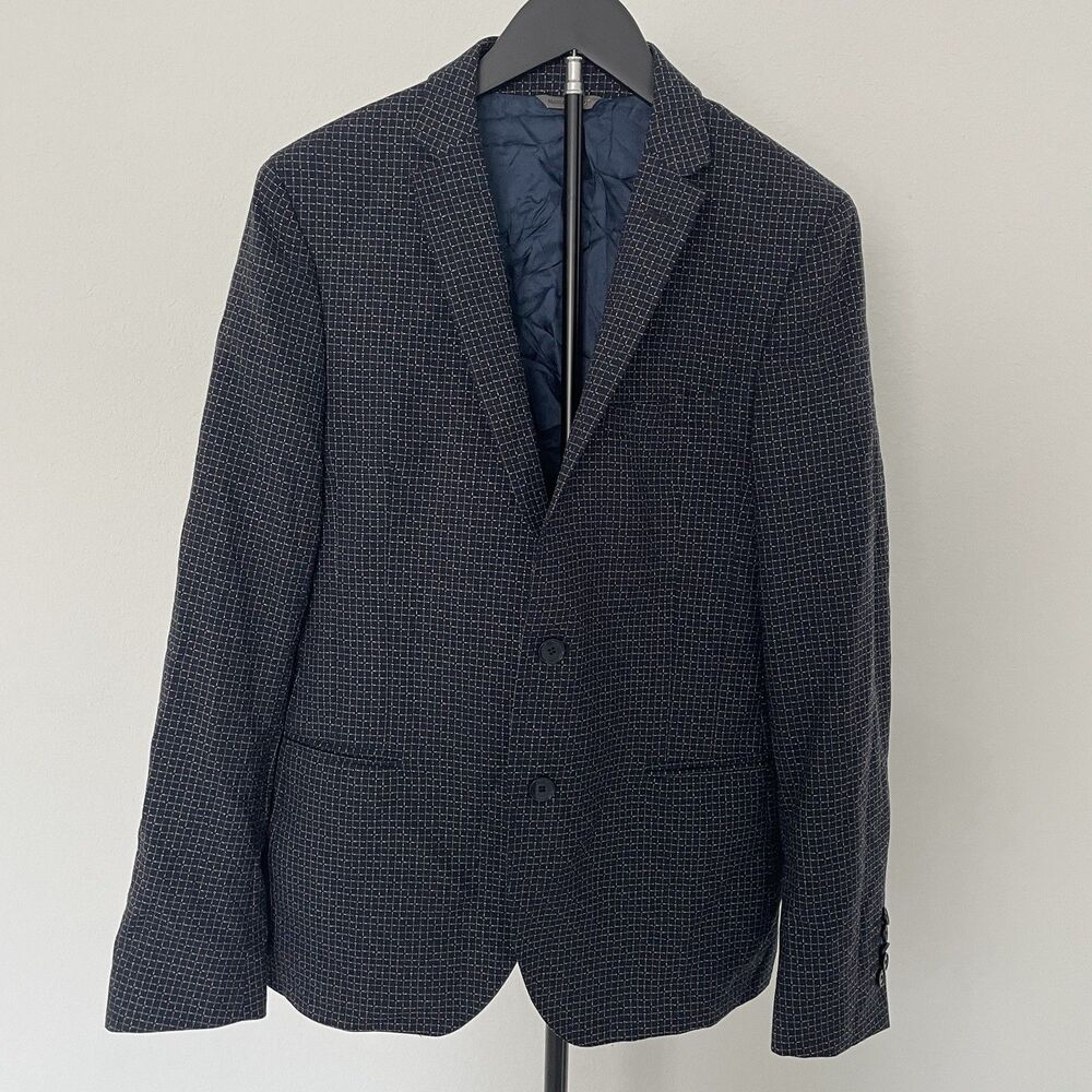 Manuel Ritz Blue Blazer Check Pattern Campionario 100% Fleece Wool Size 50